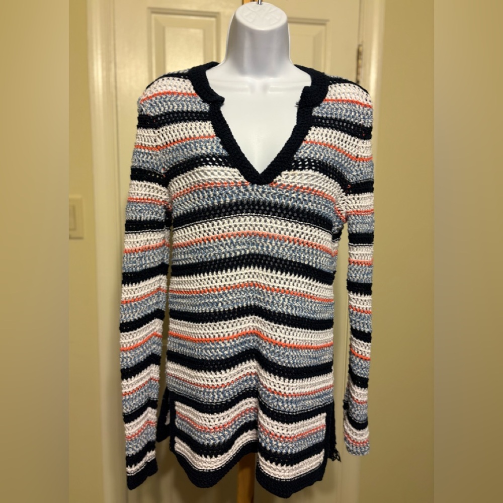 TOMMY HILFIGER  Multicolor V-Neck Crochet Sweater, Size: M